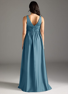 Azazie Yetta Maternity Bridesmaid Dresses A-Line Pleated Stretch Satin Floor-Length Dress image7