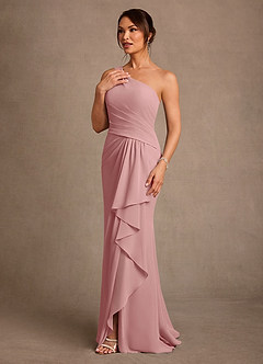 Azazie Floy Mother of the Bride Dresses Dusty Rose Sheath One Shoulder Chiffon Dress image2
