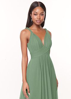Azazie Maren Robes de demoiselle d'honneur Robe Trapèze en Mousseline de soie Plissée Matcha image6