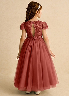 Azazie Puff Flower Girl Dresses Terracotta Ball-Gown Lace Tulle Dress image1