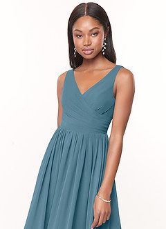Azazie Keyla Bridesmaid Dresses Bermuda A-Line V-Neck Pleated Chiffon Dress image5