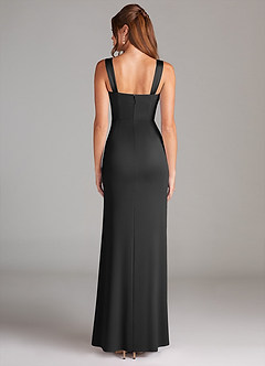 Azazie Denice Bridesmaid Dresses Black Sheath Pleated Stretch Satin Dress image2