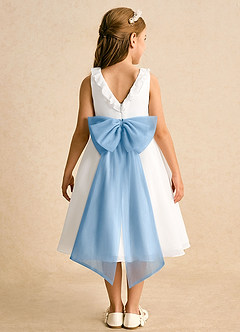 Azazie Dani Flower Girl Dresses Ivory Powder Blue A-Line Bow Chiffon Dress image7