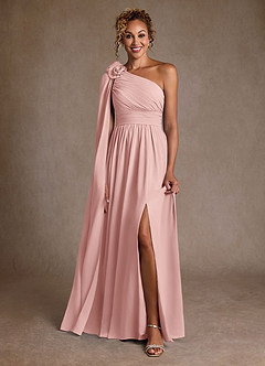 Azazie Lancaster Mère de la mariée Robes Robe Trapèze en Mousseline de soie Une épaule Rose Poudré image1