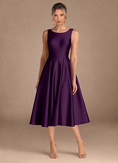 Azazie Fulton Mother of the Bride Dresses Grape A-Line Pleated Stretch Satin Dress image5