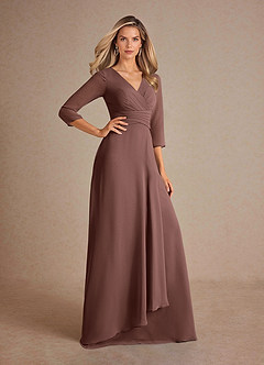 Azazie Mayfield Vestidos para mãe da noiva Vestido Café Expresso de Chiffon de Linha A com Plissado image4