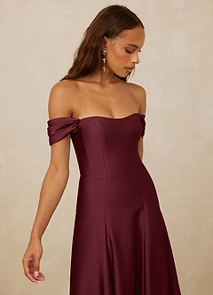Christian Siriano Bridal for Azazie 1002 Bridesmaid Dresses Cabernet A-Line Off the Shoulder Stretch Satin Convertible Dress image4