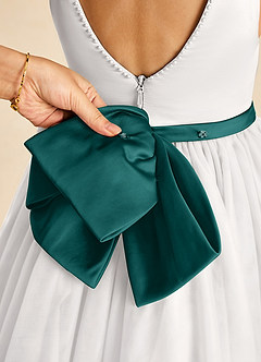 Azazie Seline Flower Girl Dresses Ivory Peacock A-Line Bow Tulle Dress image3