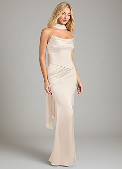 Azazie Sorrel Bridesmaid Dresses White Alabaster Mermaid Strapless Stretch Satin Convertible Dress image8