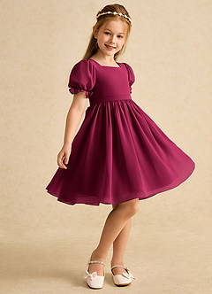 Azazie Jolie Blumenmädchenkleider A-Linie mit ärmel Chiffon Kleid Burgunderrot image1
