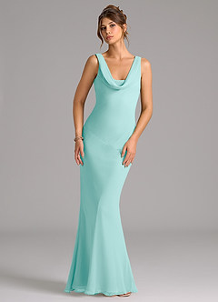 Azazie Rylina Bridesmaid Dresses Aqua Mermaid Pleated Chiffon Dress image1