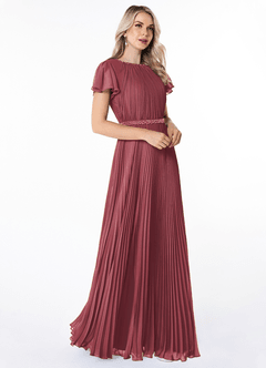 Azazie Kara Modest Bridesmaid Dresses A-Line Pleated Chiffon Floor-Length Dress image3