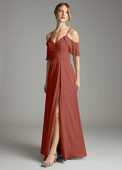 Azazie Dakota Bridesmaid Dresses Auburn A-Line V-Neck Pleated Chiffon Dress image4