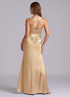 Azazie Amelie Bridesmaid Dresses Champagne A-Line Pleated Stretch Satin Dress image7