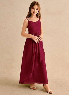Azazie Zaida Junior Formal Flower Girl Dresses Burgundy A-Line Pleated Chiffon Dress image5