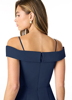 Azazie Lecia Bridesmaid Dresses Dark Navy Empire Off-The-Shoulder Pleated Chiffon Convertible Dress image5
