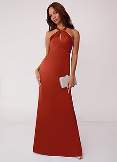 Barbie ♥ Azazie Bridesmaid Dresses Rust Sheath Stretch Satin Dress image1
