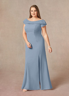 Azazie Cupid Kleider für die Brautmutter A-Linie Bootshals Spitze Chiffon Kleid Staubblau image8