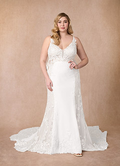 Azazie Estephanie Robes de mariée Robe Sirène en Crêpe Élastique Paillettes Blanc De Diamant image7