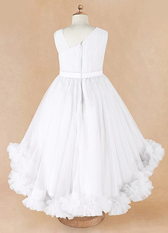 Azazie Lottie Flower Girl Dresses White A-Line One Shoulder Satin Dress image6