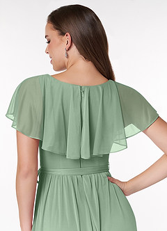 Azazie Jael Bridesmaid Dresses Matcha A-Line V-Neck Mesh Dress image6