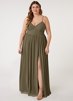 Azazie Zeya Brautjungfernkleider A-Linie V-Hals Gefaltet Chiffon Kleid Weidengrün image6