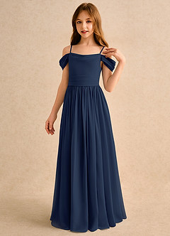 Azazie Shia Girls Formal Flower Girl Dresses Dark Navy A-Line Off the Shoulder Chiffon Dress image3