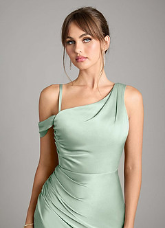 Azazie Madelyn Bridesmaid Dresses Agave Mermaid One Shoulder Stretch Satin Convertible Dress image10