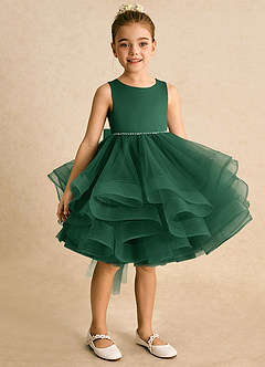 Azazie Tinie Blumenmädchenkleider Ballkleid Schleifen Tüll Kleid Dunkelgrün image2