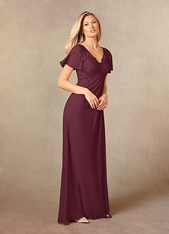 Azazie Holga Mother of the Bride Dresses Cabernet A-Line V-Neck Lace Chiffon Dress image10