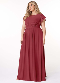 Azazie Daphne Modest Bridesmaid Dresses A-Line Ruffled Chiffon Floor-Length Dress image9