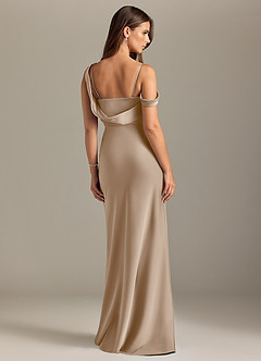 Azazie Madelyn Bridesmaid Dresses Taupe Mermaid Off the Shoulder Stretch Satin Convertible Dress image2