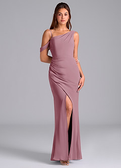 Azazie Madelyn Bridesmaid Dresses Vintage Mauve Mermaid Off the Shoulder Chiffon Convertible Dress image3