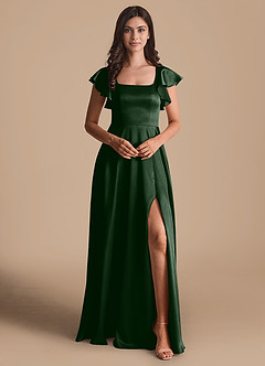 Azazie Bondi Bridesmaid Dresses Eucalyptus A-Line Bow Metallic Satin Dress image2