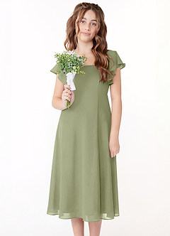 Azazie Bondi Junior Linia A Marszczony Szyfon Długość herbaty Młodsza druhna Sukienka image4