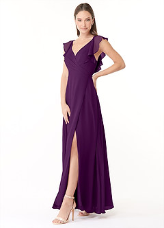 Azazie Yoko Bridesmaid Dresses Grape A-Line Ruched Chiffon Dress image3