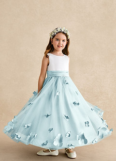 Azazie Vi Flower Girl Dresses Sea Glass A-Line Sleeveless Tulle Dress image8