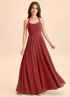 Azazie Kady Junior Abito A-Line in Chiffon Scollo a Cuore Ruggine image1