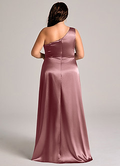 Azazie Brooke Bridesmaid Dresses Vintage Mauve A-Line One Shoulder Metallic Satin Dress image9