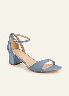 front Matching Color Matte Satin Ankle Strap Block Heels