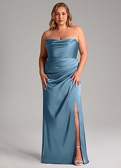 Azazie Leonis Bridesmaid Dresses Steel Blue Mermaid Pleated Stretch Satin Convertible Dress image8