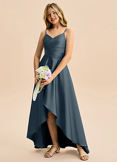 Azazie Eirlys Junior Twilight A-Line Pleated Stretch Satin Dress image4