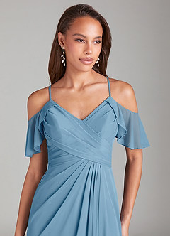 Azazie Dakota Bridesmaid Dresses Steel Blue A-Line Off the Shoulder Mesh Dress image5