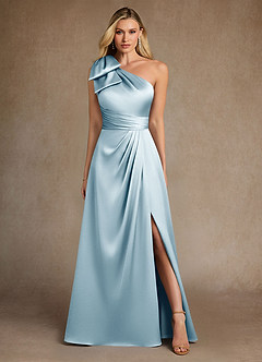 Azazie Easton Abiti per la Madre della Sposa Abito A-Line in Raso Elasticizzato Monospalla Azzurro image1