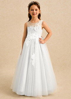 Azazie Addison Blumenmädchenkleider Ballkleid Pailletten Tüll Kleid Weiß image4