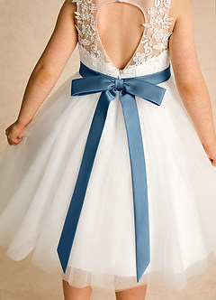 Azazie Lettie Blumenmädchenkleider Ballkleid Spitze Kleid Elfenbein Bermudablau image5