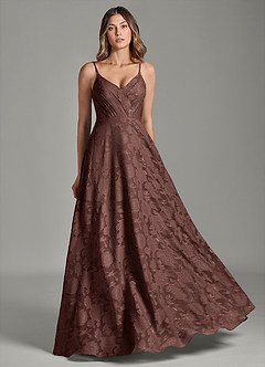 Azazie Amani Bridesmaid Dresses Espresso A-Line Pleated Floral Burnout Dress image5