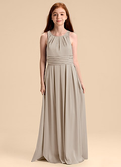 Azazie Bibiane Junior Abito A-Line in Raso Elasticizzato Plissettato Gelo image3