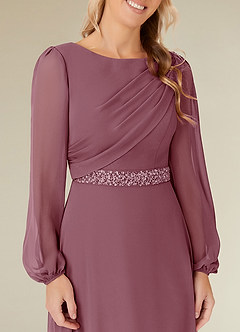 Azazie Priyanka Mother of the Bride Dresses Vintage Mauve A-Line Boatneck Pleated Chiffon Dress image3