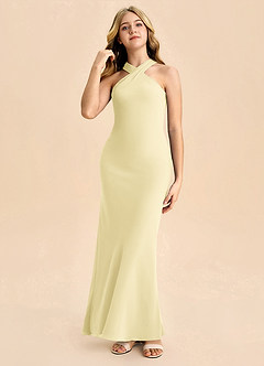 Azazie Doretta Junior Robe Fourreau en Mousseline de soie Plissée Sorbet Citron image3